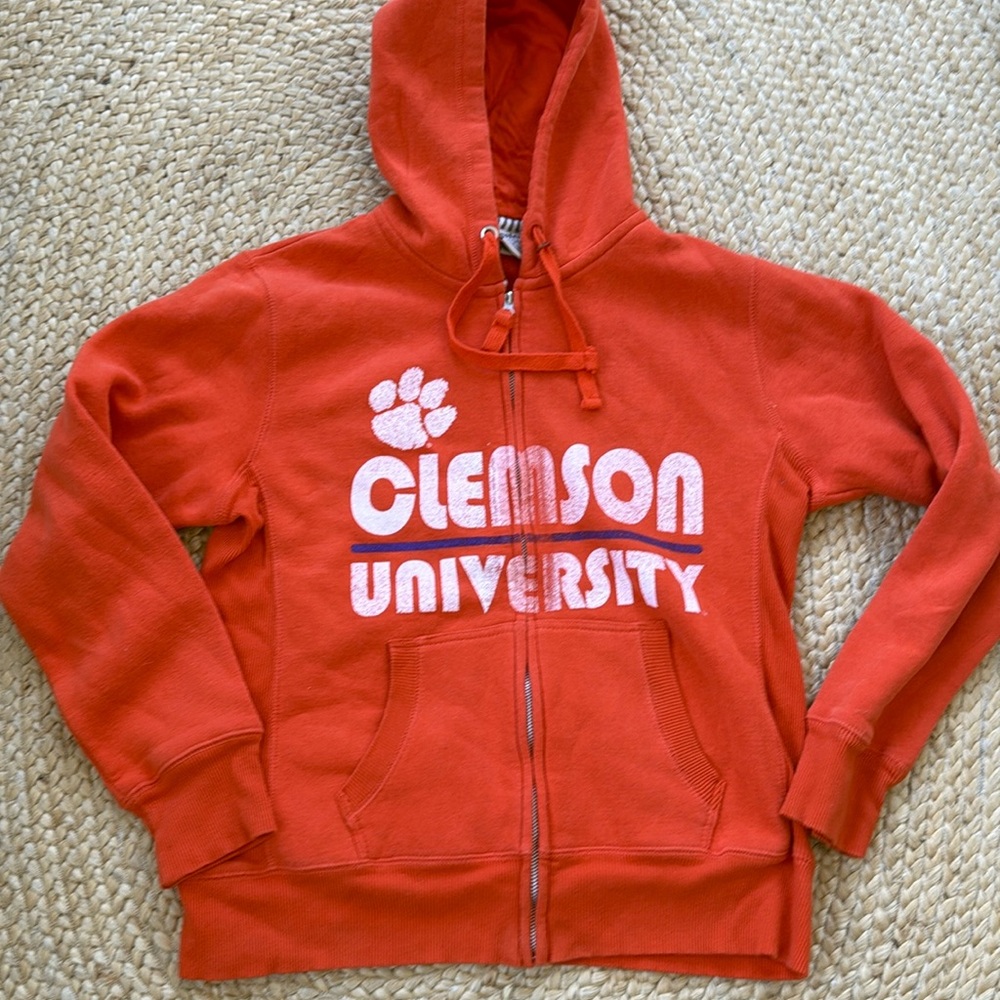 Clemson Tiger Zip Orange Retro Logo Hoodie Large Camp Davis Cotton